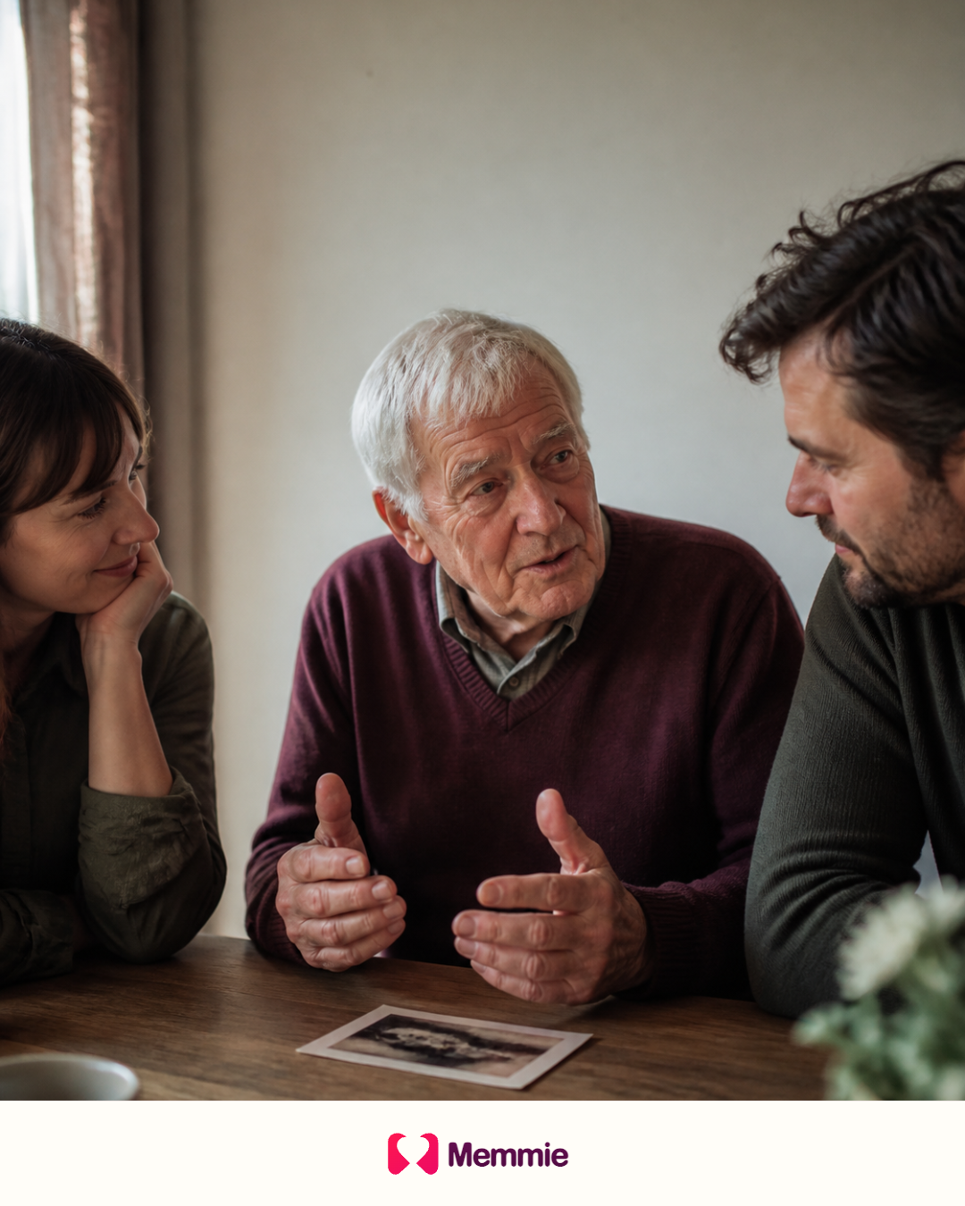 A father telling his adult children the story behind an old photograph.